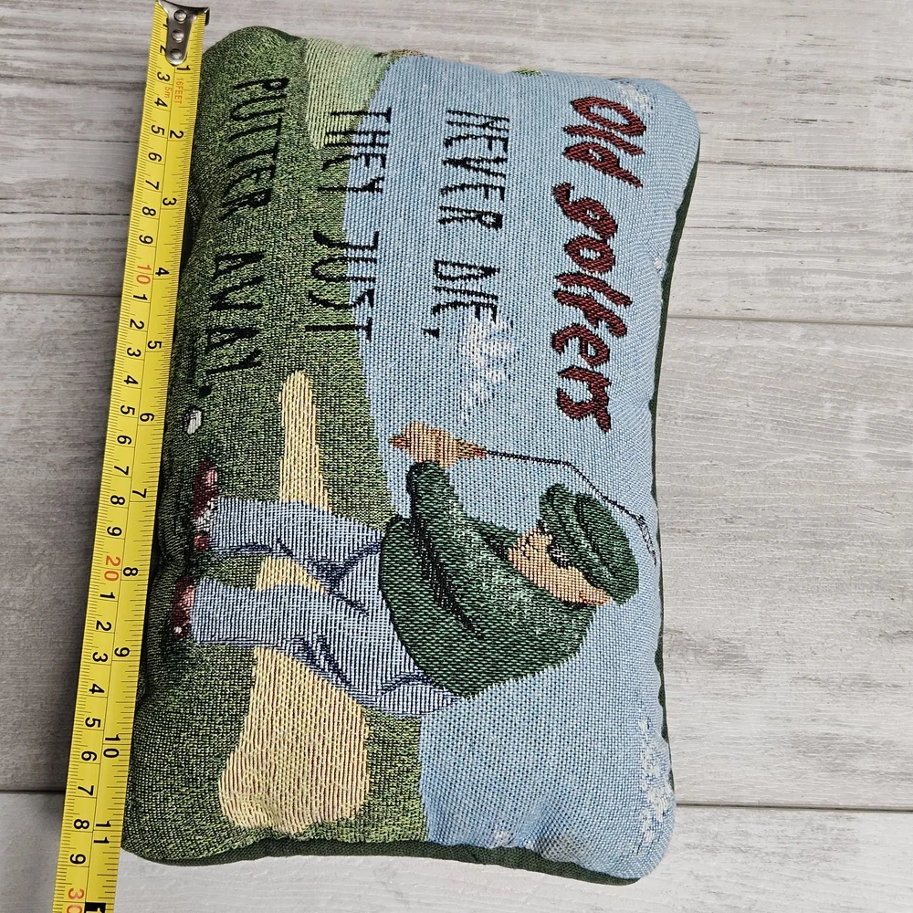 Needlepoint Pillow 'Old Golfers Never Die, They Just Putter Away' Decor Gift